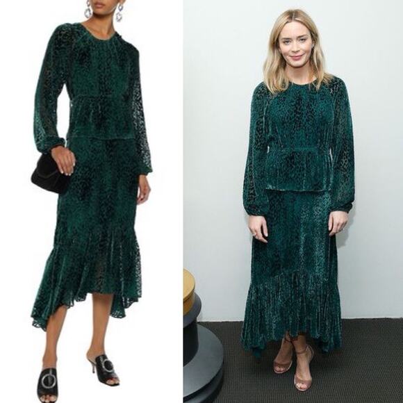 A.L.C. Dresses & Skirts - A.L.C. Kamari Leopard Burnout Velvet Ruffle Silk Blend Midi Dress Green Size 0